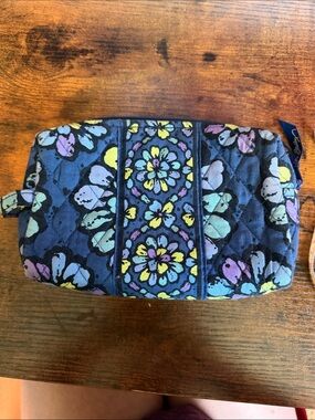 Vera Bradley Navy Quilted Floral Cosmetic Case with Pastel Accents